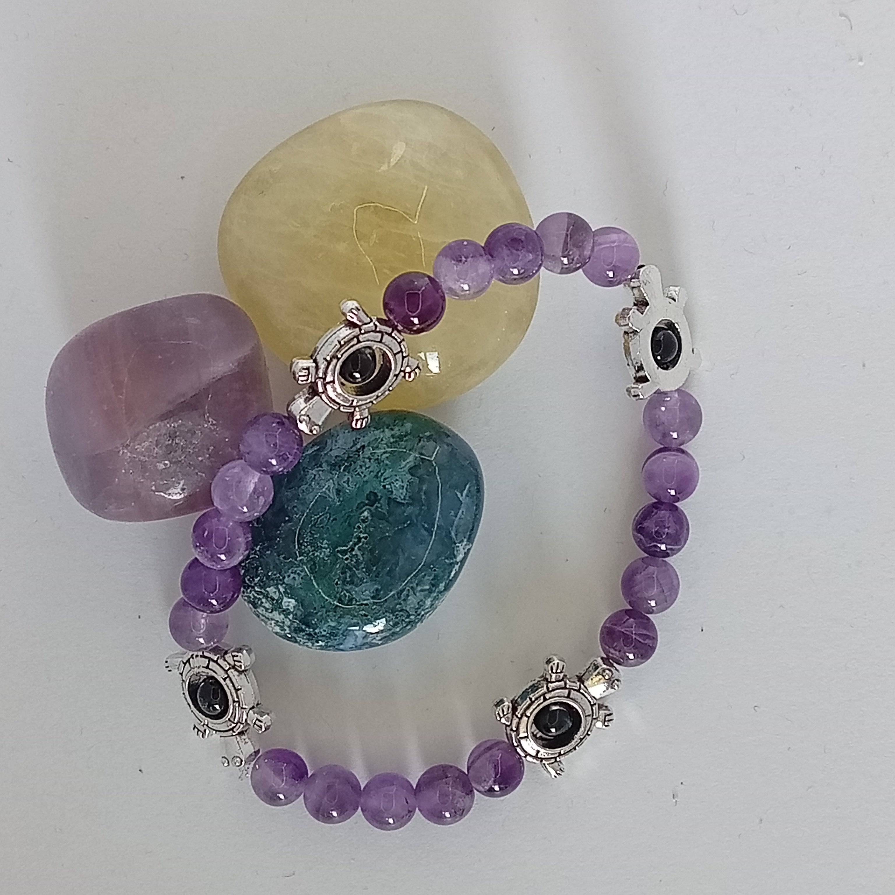 Bracelet-Chevron Amethyst-Petite Fleur,Papillon,Tortue.