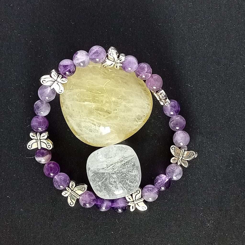Bracelet-Chevron Amethyst-Petite Fleur,Papillon,Tortue.