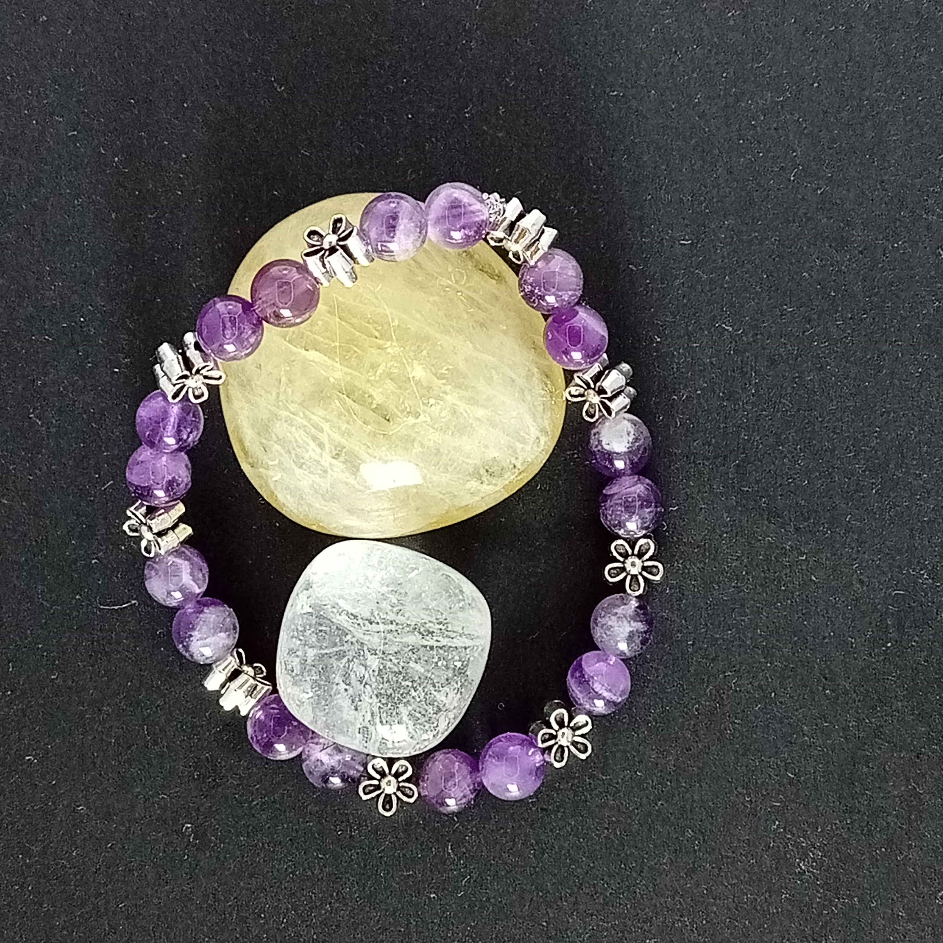 Bracelet-Chevron Amethyst-Petite Fleur,Papillon,Tortue.
