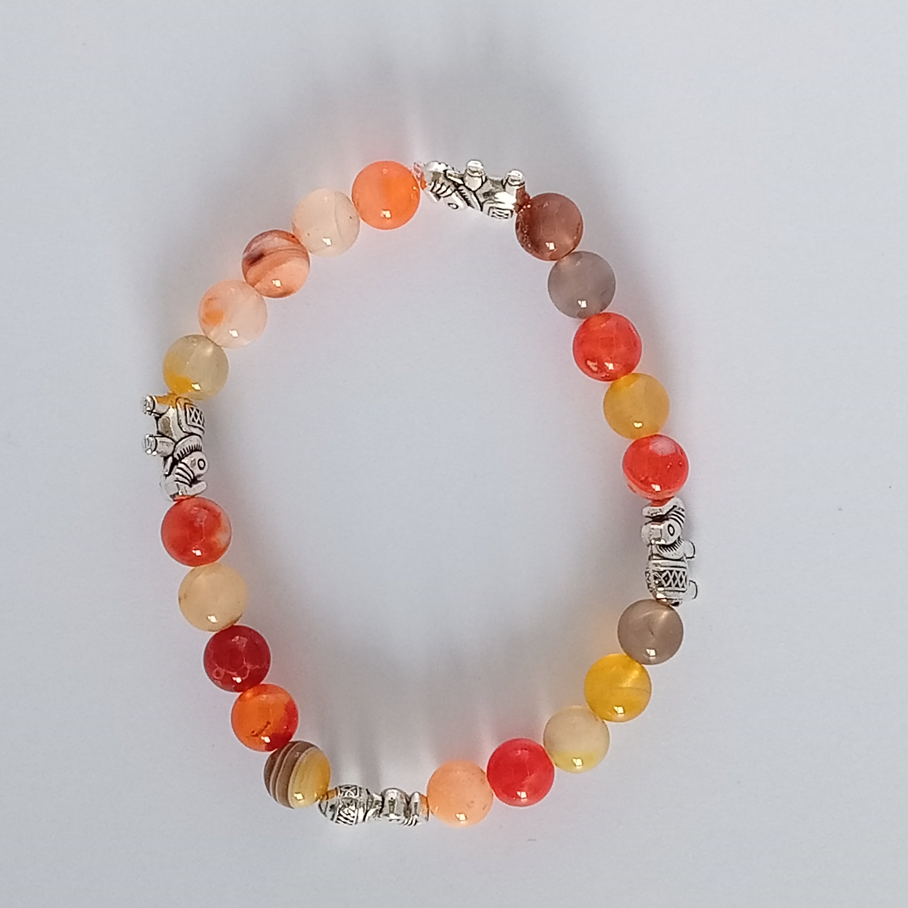 Bracelet-Botswana Agate-Tigre, Éléphant, Fleur de Lotus.