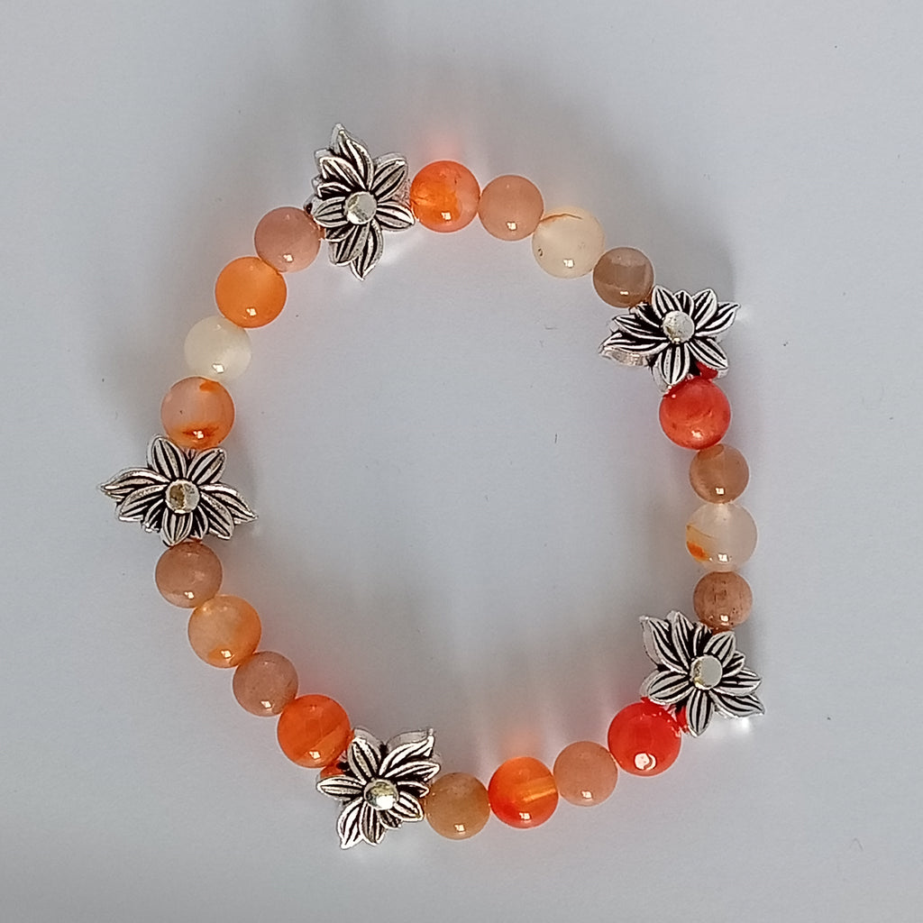 Bracelet-Botswana Agate-Tigre, Éléphant, Fleur de Lotus.