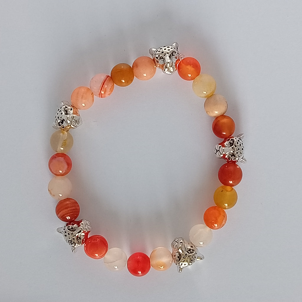 Bracelet-Botswana Agate-Tigre, Éléphant, Fleur de Lotus.