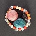 Bracelet-Botswana Agate-Tigre, Éléphant, Fleur de Lotus.