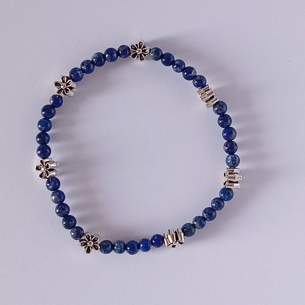 Bracelet-Lapis Lazuli-Fleur de Lotus, Éléphant, Petit Fleur.