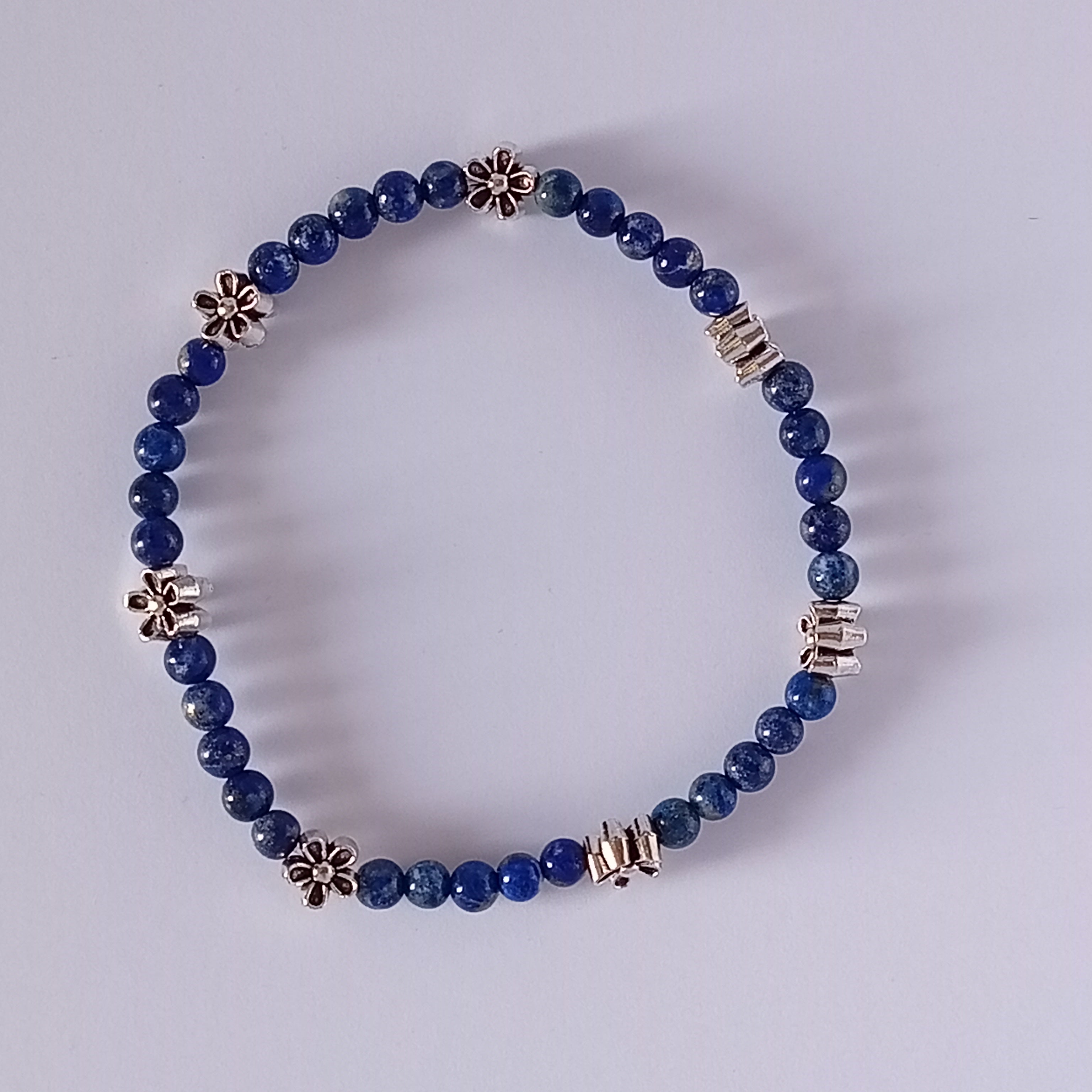 Bracelet-Lapis Lazuli-Fleur de Lotus, Éléphant, Petit Fleur.