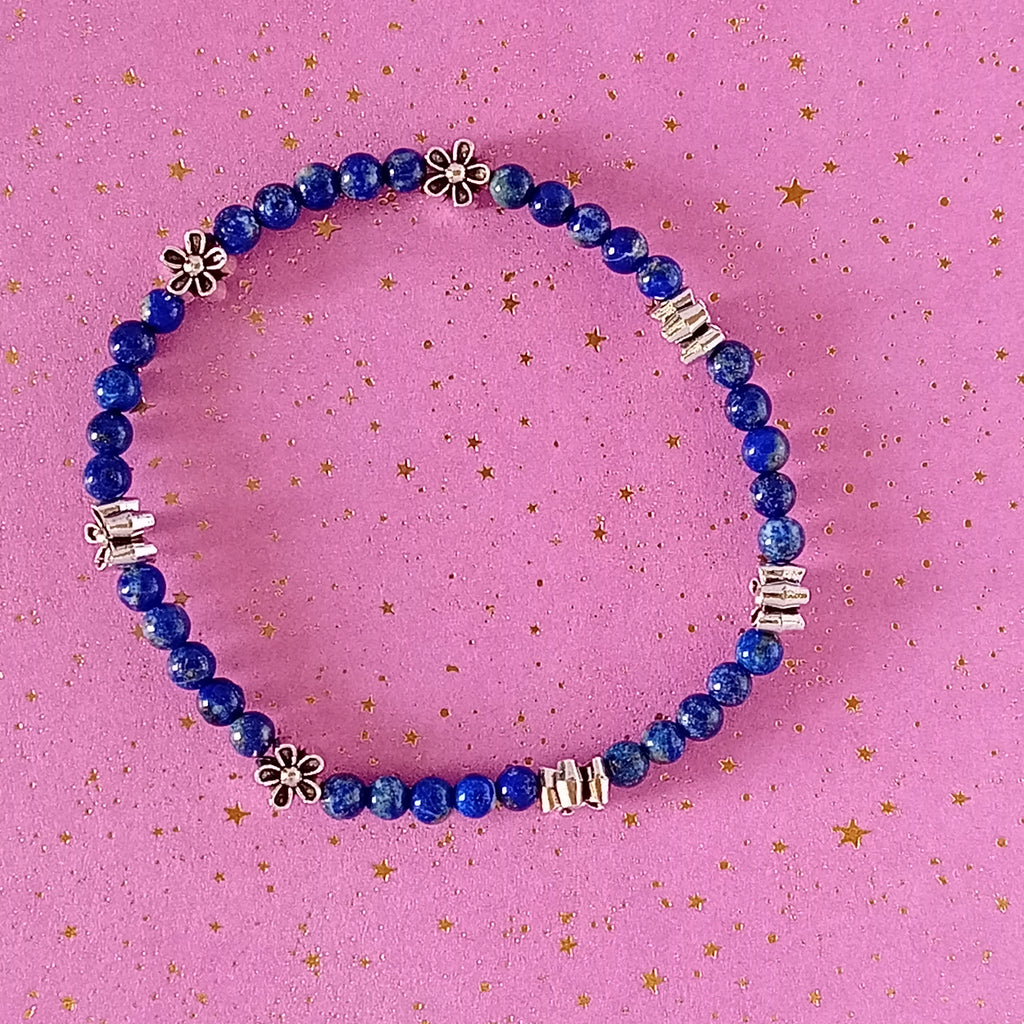 Bracelet-Lapis Lazuli-Fleur de Lotus, Éléphant, Petit Fleur.