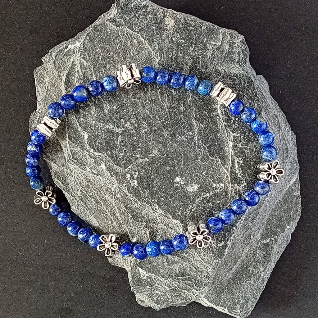 Bracelet-Lapis Lazuli-Fleur de Lotus, Éléphant, Petit Fleur.