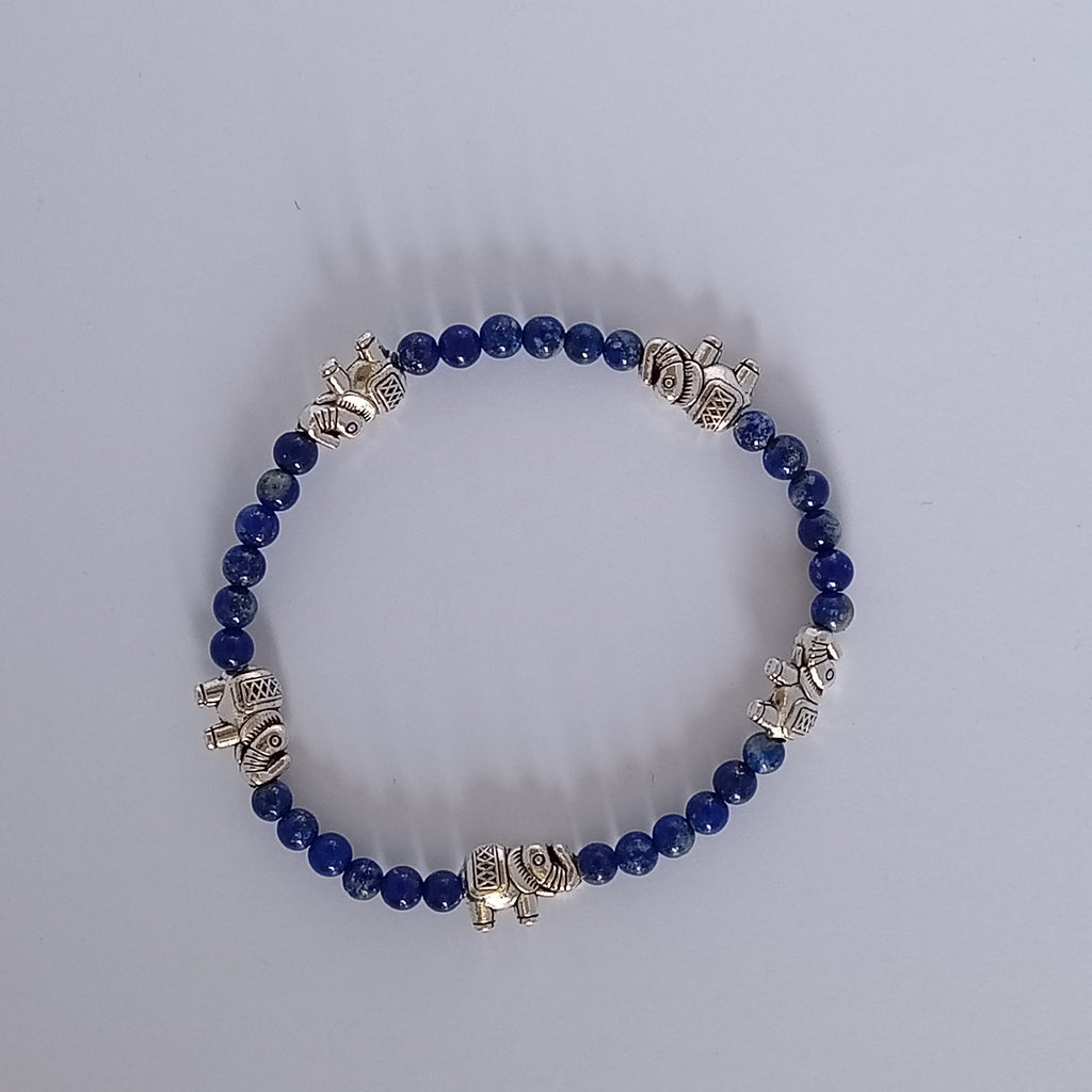 Bracelet-Lapis Lazuli-Fleur de Lotus, Éléphant, Petit Fleur.