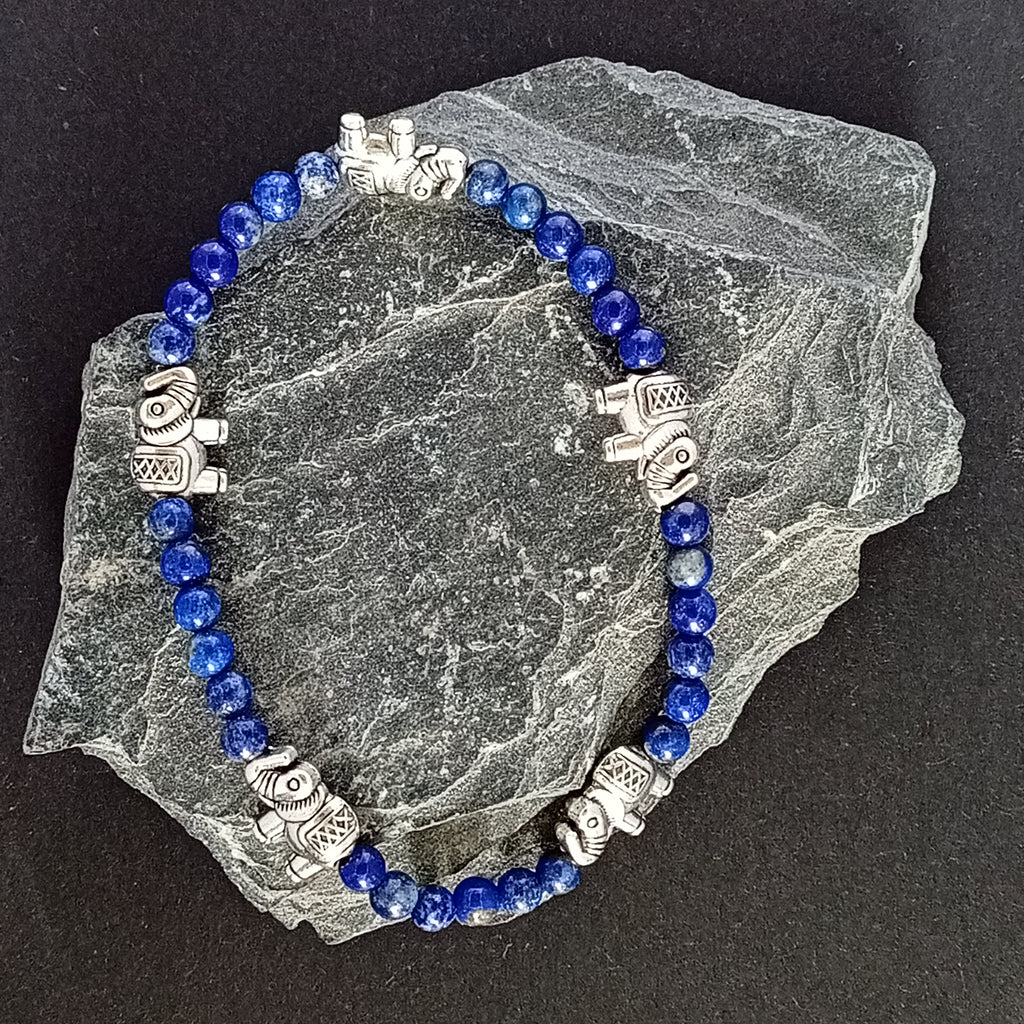 Bracelet-Lapis Lazuli-Fleur de Lotus, Éléphant, Petit Fleur.
