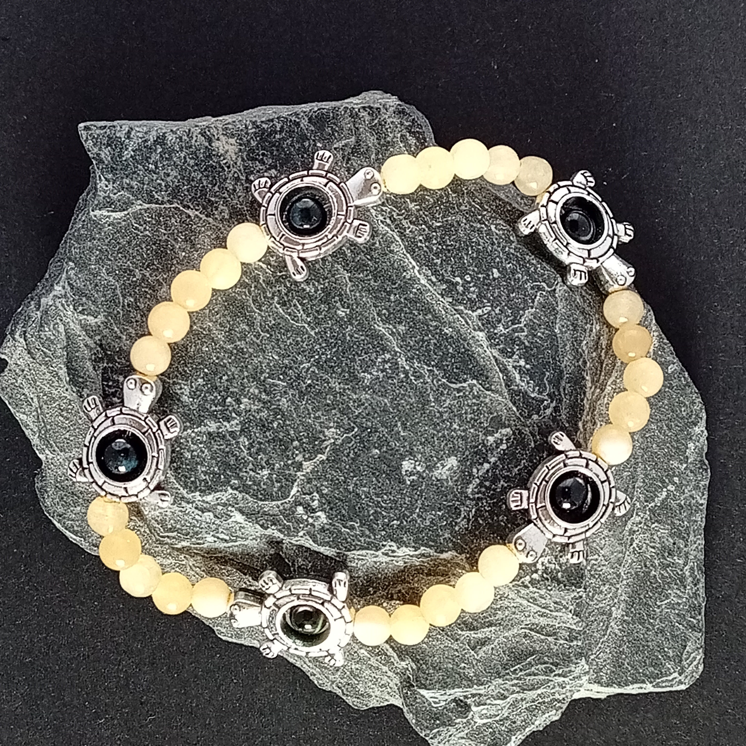 Bracelet-Yellow Calcite- Tortue, Papillon,Éléphant