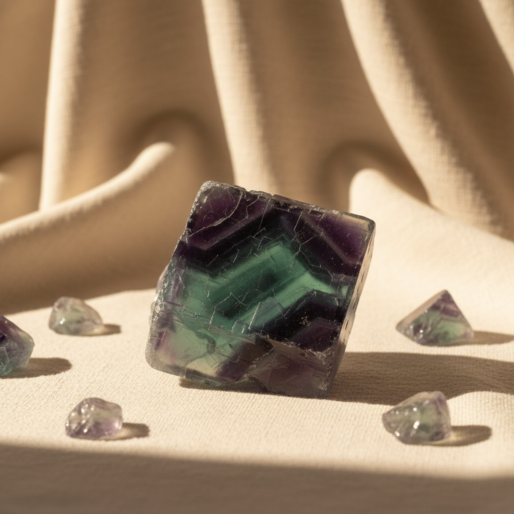 Bracelet Fluorite Sculptée — Renard à Neuf Queues & Or 24K